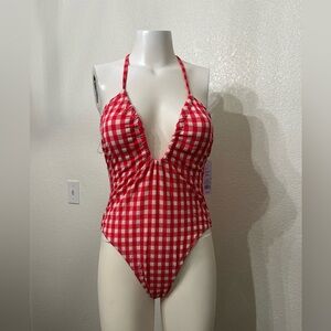 Wild Fable - Red Gingham One Piece Swimsuit - S (4-6)